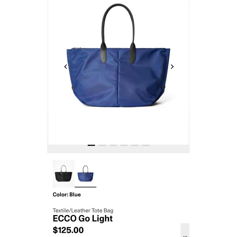 NWT ECCO Go Light Textile/Leather Tote Bag Blue